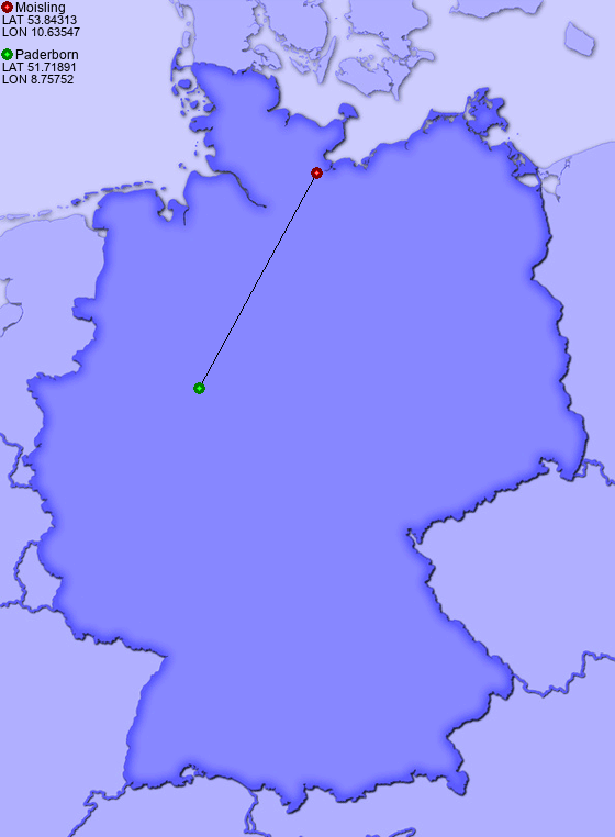 Distance from Moisling to Paderborn