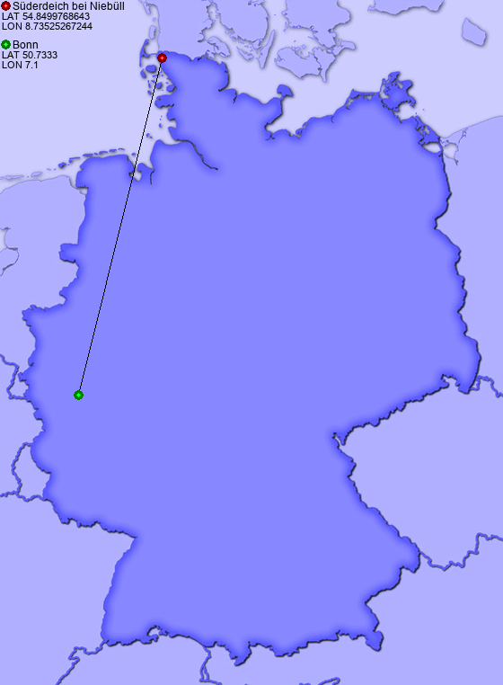 Distance from Süderdeich bei Niebüll to Bonn