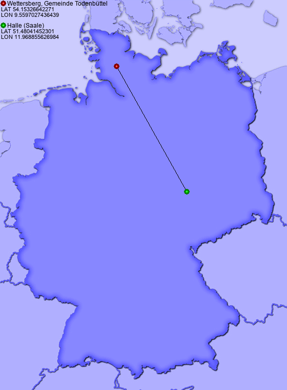 Distance from Wettersberg, Gemeinde Todenbüttel to Halle (Saale)