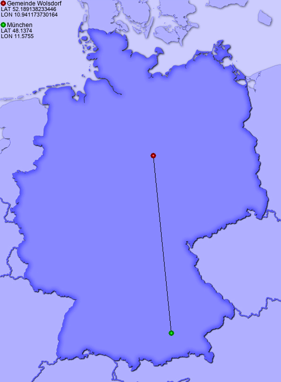 Distance from Gemeinde Wolsdorf to München