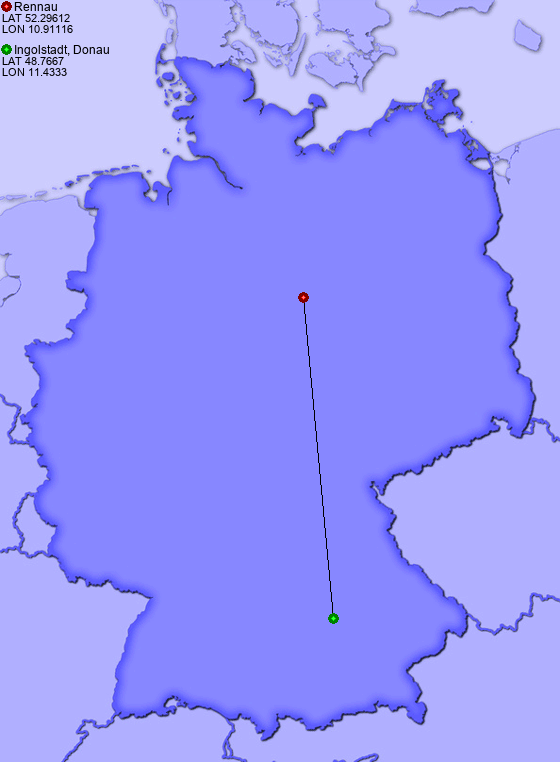 Distance from Rennau to Ingolstadt, Donau