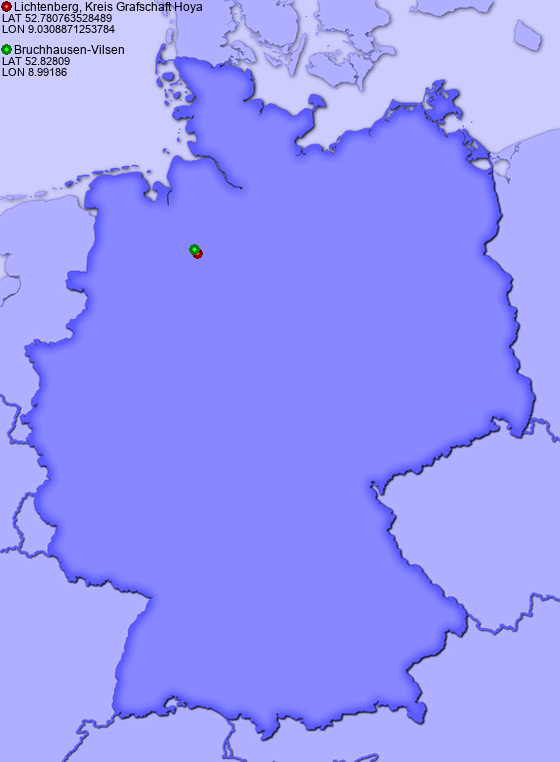 Distance from Lichtenberg, Kreis Grafschaft Hoya to Bruchhausen-Vilsen