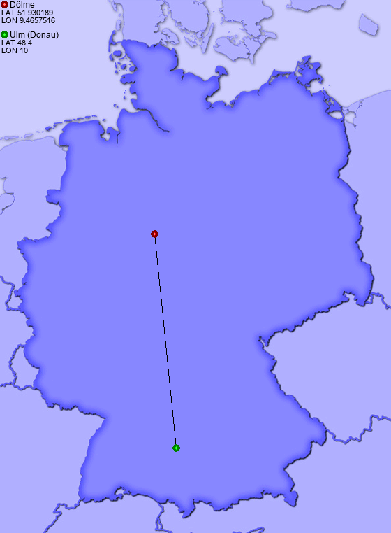 Distance from Dölme to Ulm (Donau)