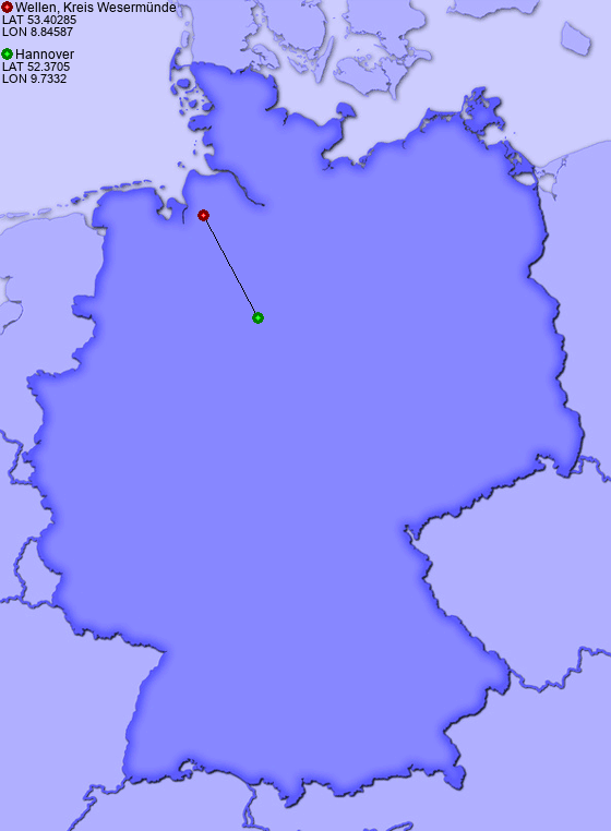 Distance from Wellen, Kreis Wesermünde to Hannover
