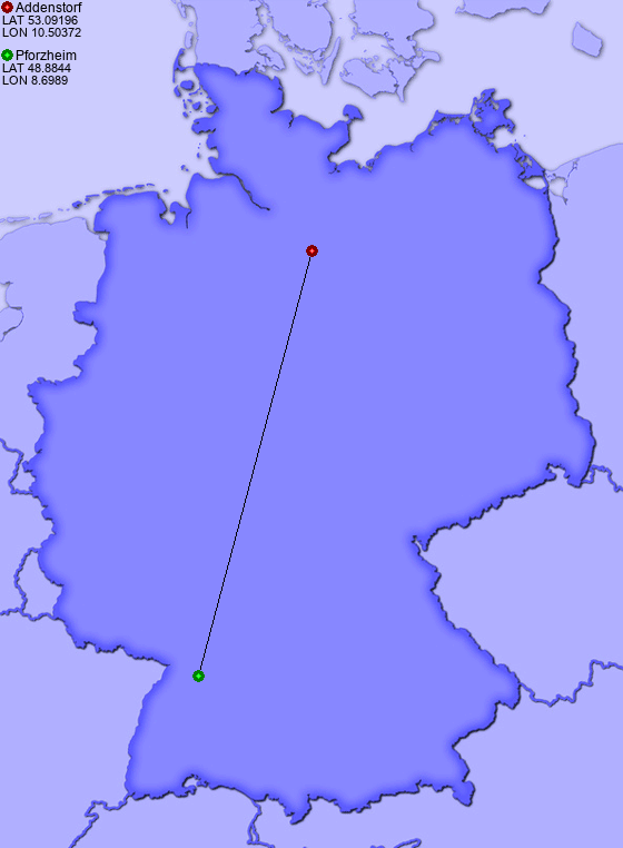 Distance from Addenstorf to Pforzheim
