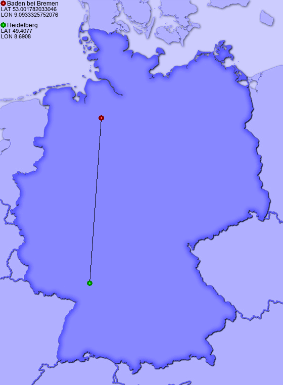 Distance from Baden bei Bremen to Heidelberg