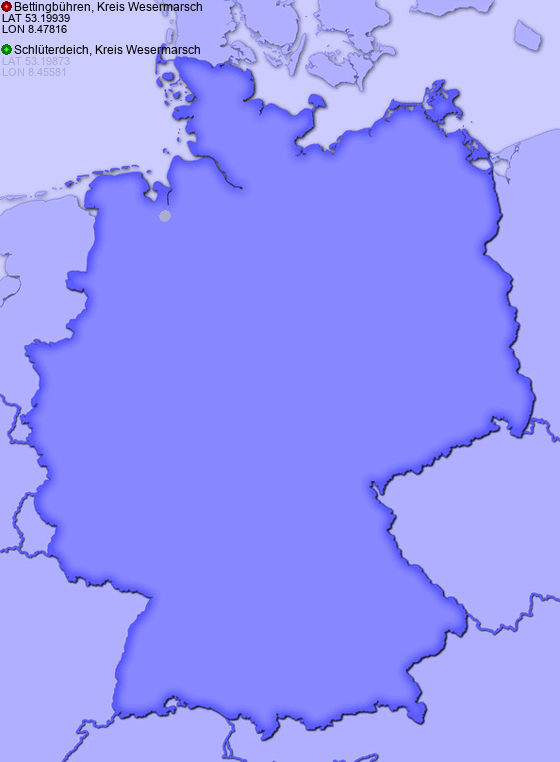Distance from Bettingbühren, Kreis Wesermarsch to Schlüterdeich, Kreis Wesermarsch