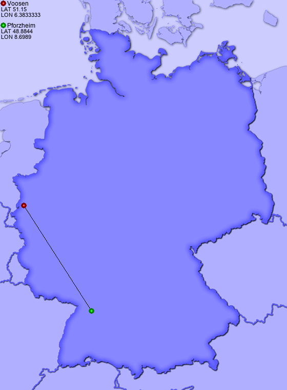 Distance from Voosen to Pforzheim
