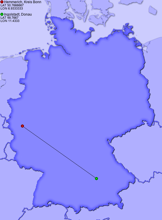 Distance from Hemmerich, Kreis Bonn to Ingolstadt, Donau