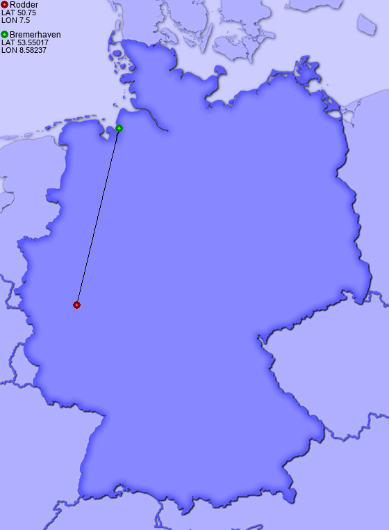 Distance from Rodder to Bremerhaven