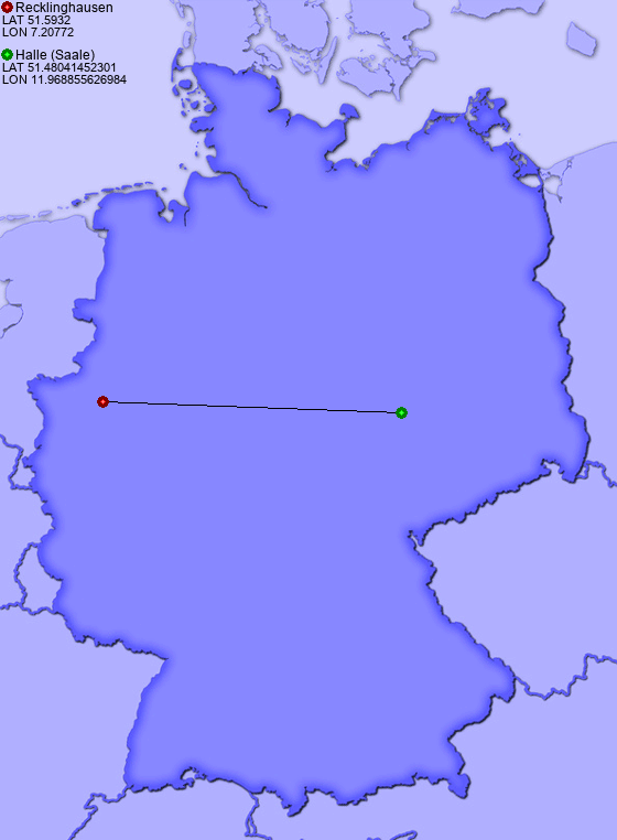 Distance from Recklinghausen to Halle (Saale)
