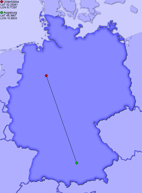 Distance from Unterlübbe to Augsburg