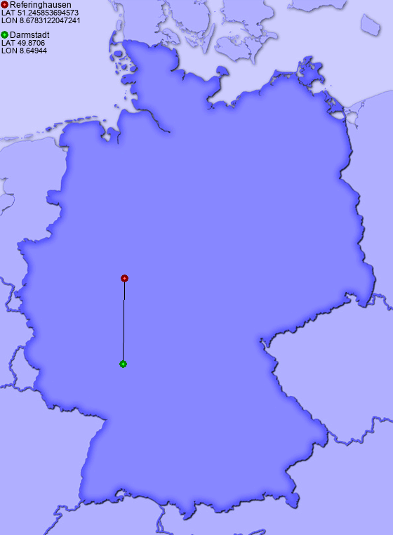 Distance from Referinghausen to Darmstadt