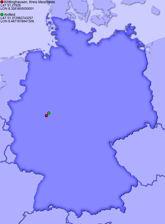 Distance from Köttinghausen, Kreis Meschede to Antfeld