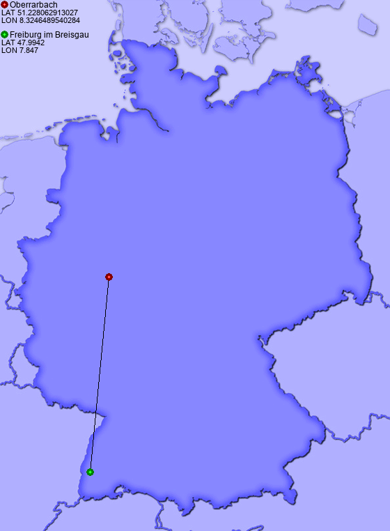 Distance from Oberrarbach to Freiburg im Breisgau