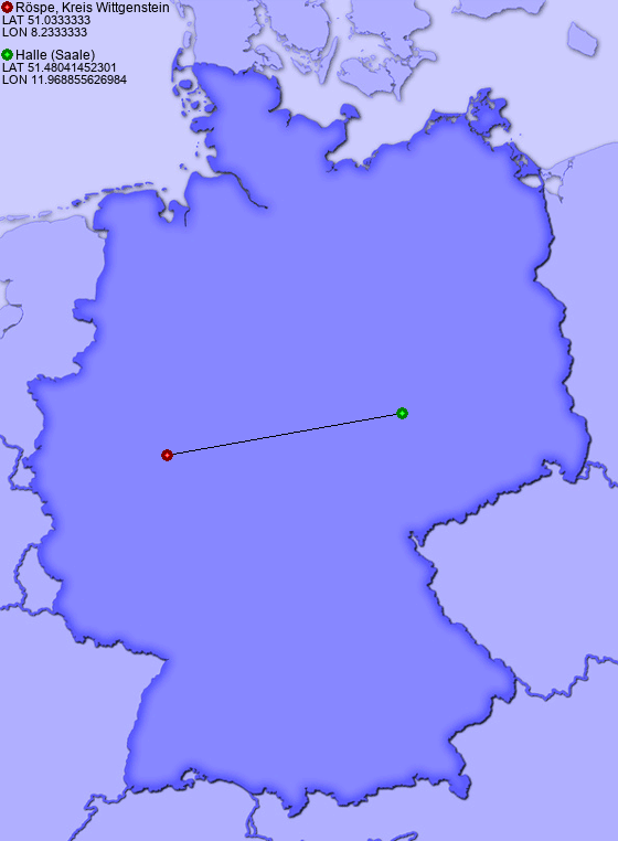 Distance from Röspe, Kreis Wittgenstein to Halle (Saale)