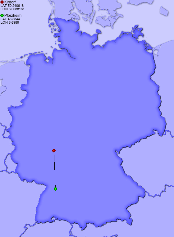 Distance from Kirdorf to Pforzheim