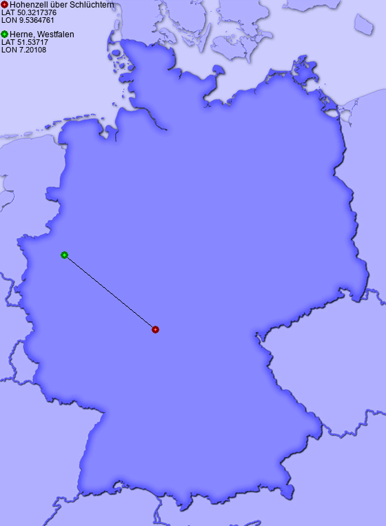 Distance from Hohenzell über Schlüchtern to Herne, Westfalen
