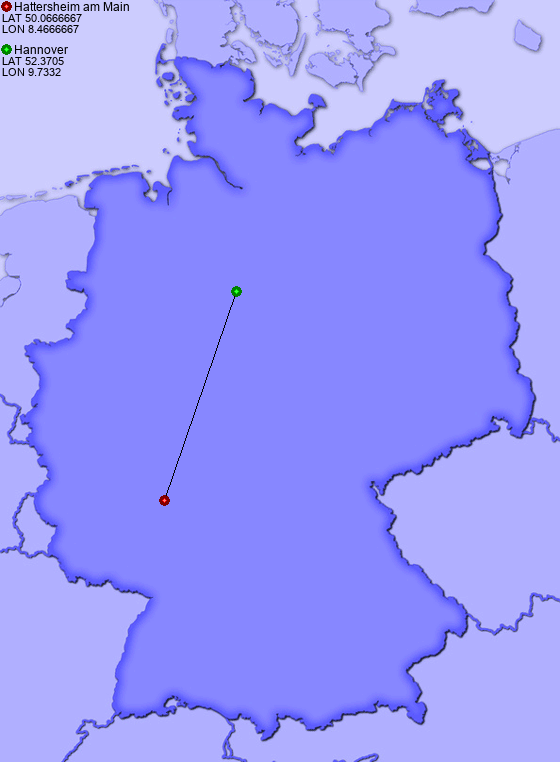 Distance from Hattersheim am Main to Hannover