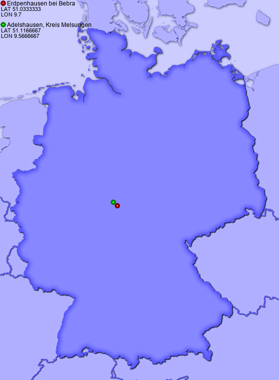 Distance from Erdpenhausen bei Bebra to Adelshausen, Kreis Melsungen