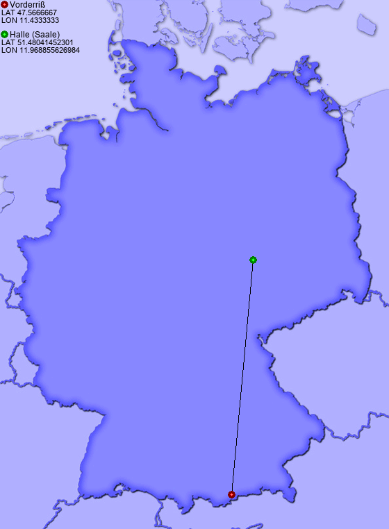 Distance from Vorderriß to Halle (Saale)