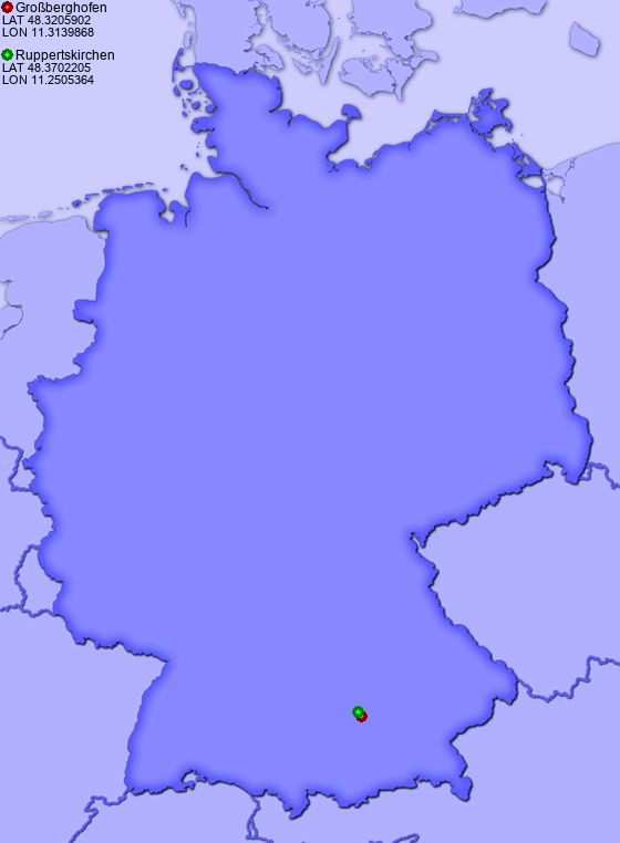 Distance from Großberghofen to Ruppertskirchen