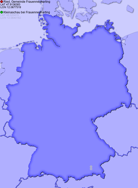 Distance from Ried, Gemeinde Frauenneuharting to Kleinaschau bei Frauenneuharting