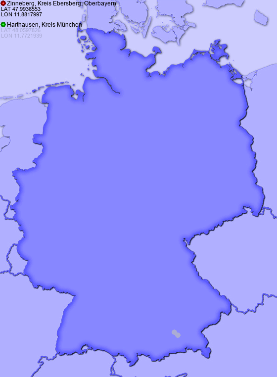 Distance from Zinneberg, Kreis Ebersberg, Oberbayern to Harthausen, Kreis München