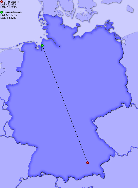 Distance from Unterspann to Bremerhaven