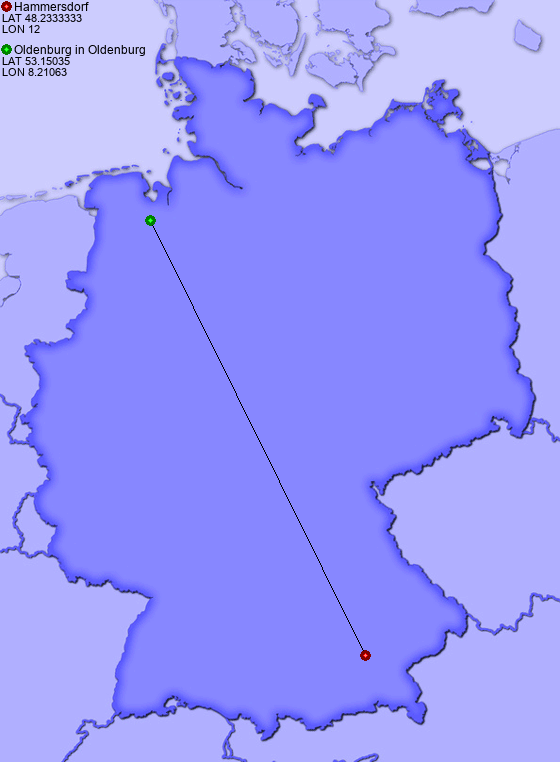 Distance from Hammersdorf to Oldenburg in Oldenburg