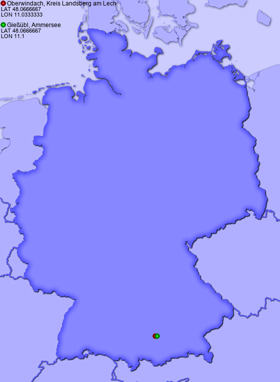 Distance from Oberwindach, Kreis Landsberg am Lech to Gießübl, Ammersee