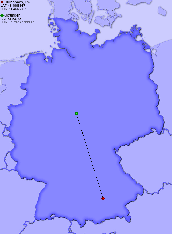Distance from Gurnöbach, Ilm to Göttingen
