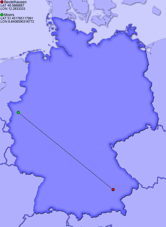 Distance from Beutelhausen to Moers