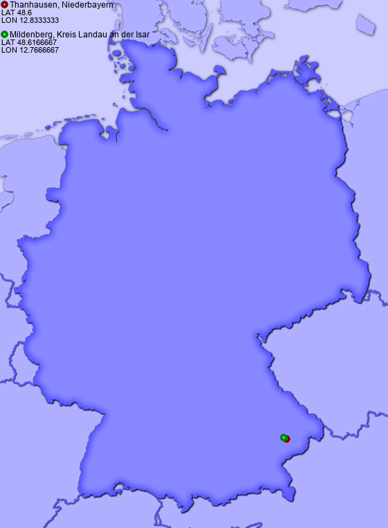 Distance from Thanhausen, Niederbayern to Mildenberg, Kreis Landau an der Isar