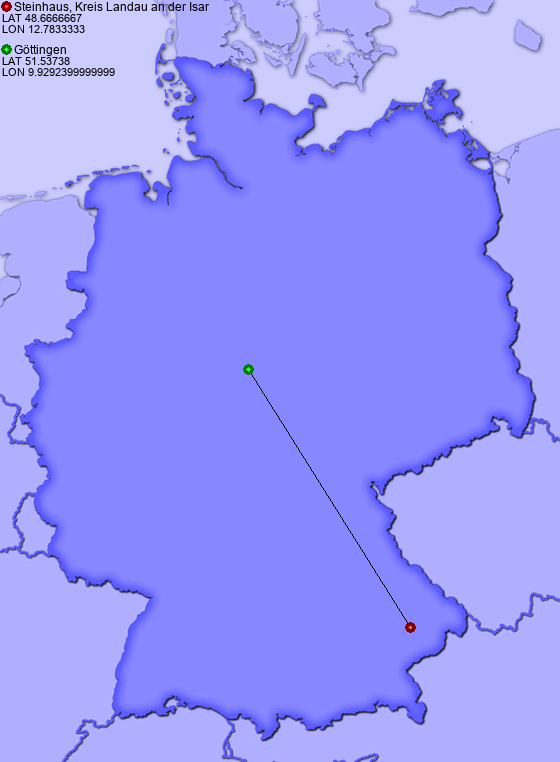 Distance from Steinhaus, Kreis Landau an der Isar to Göttingen