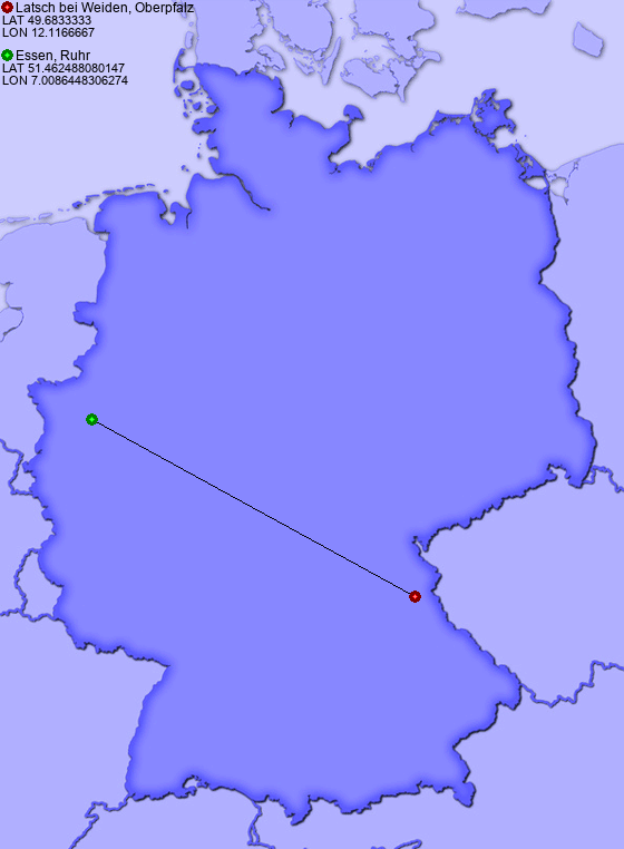 Distance from Latsch bei Weiden, Oberpfalz to Essen, Ruhr