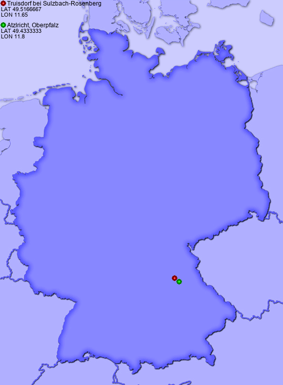 Distance from Truisdorf bei Sulzbach-Rosenberg to Atzlricht, Oberpfalz