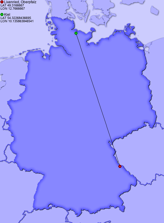 Distance from Lixenried, Oberpfalz to Kiel