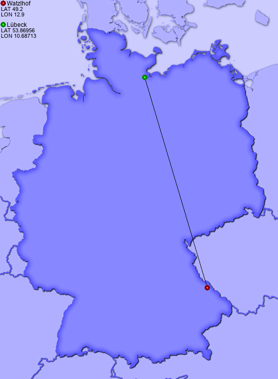 Distance from Watzlhof to Lübeck