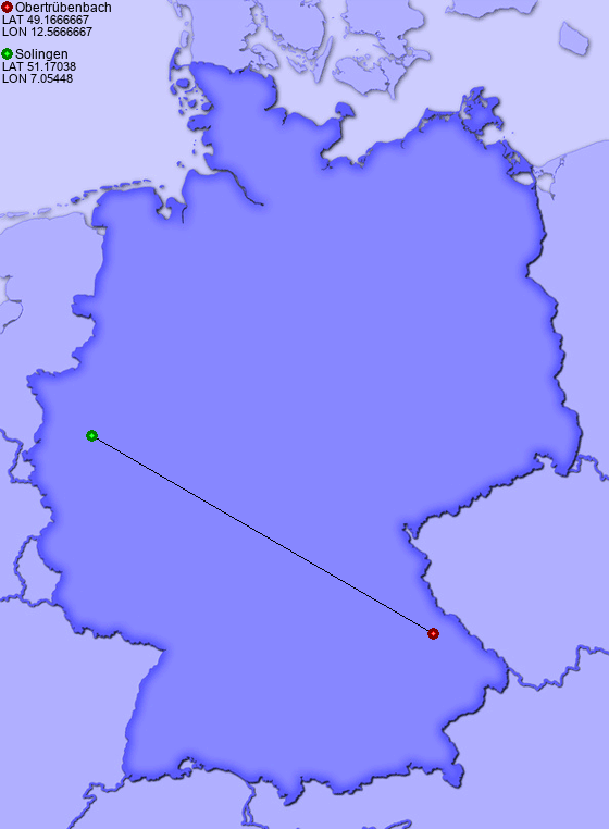 Distance from Obertrübenbach to Solingen