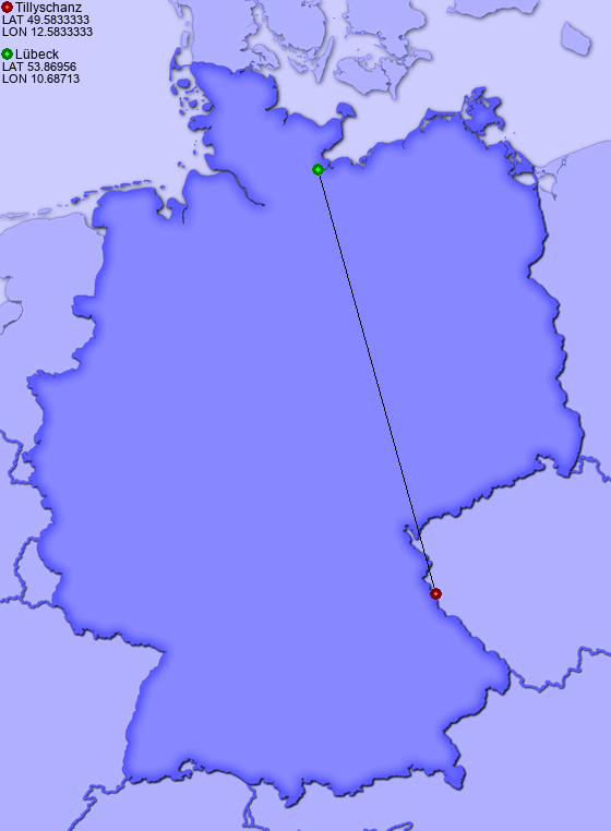 Distance from Tillyschanz to Lübeck