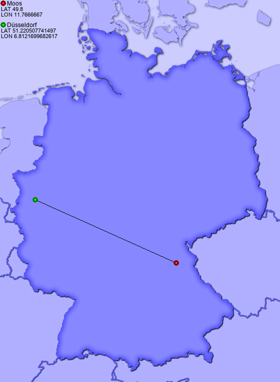 Distance from Moos to Düsseldorf
