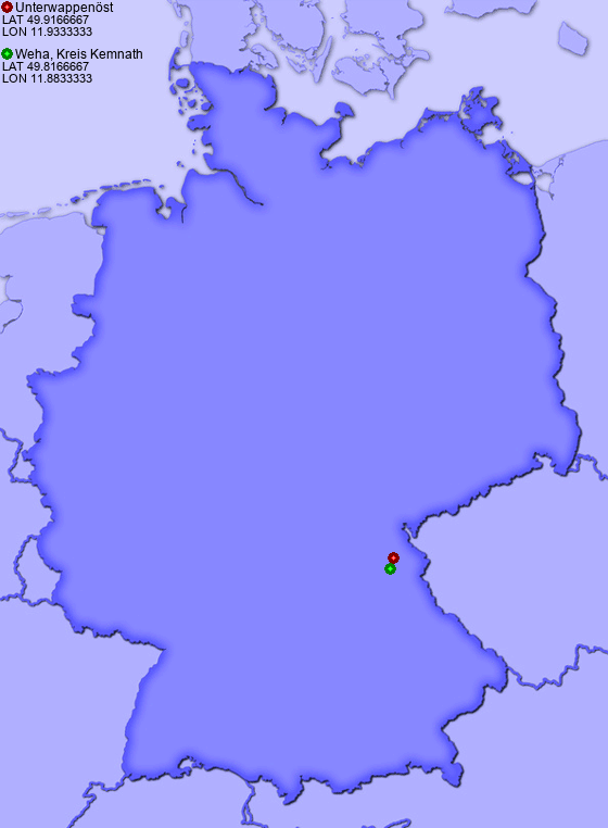 Distance from Unterwappenöst to Weha, Kreis Kemnath