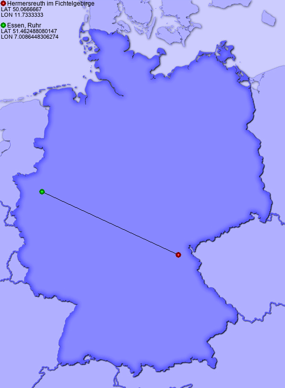 Distance from Hermersreuth im Fichtelgebirge to Essen, Ruhr