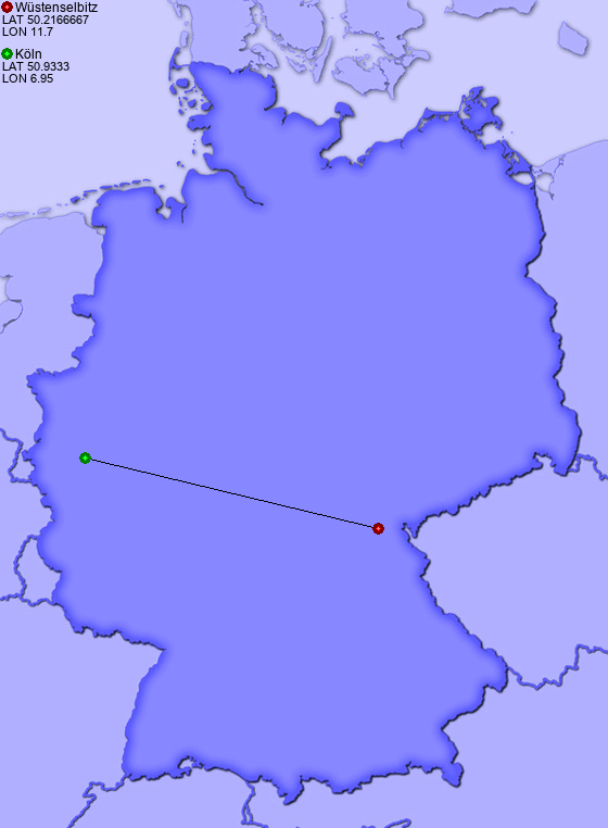 Distance from Wüstenselbitz to Köln