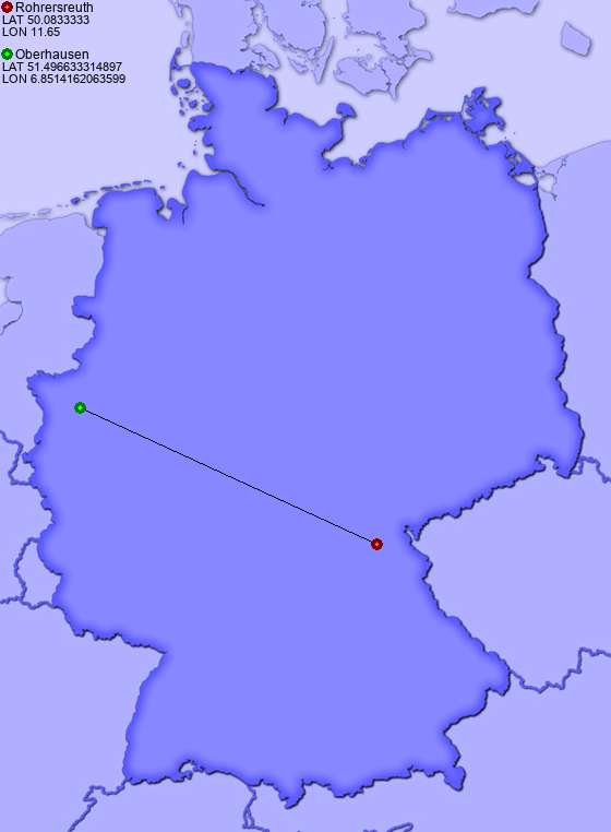 Distance from Rohrersreuth to Oberhausen