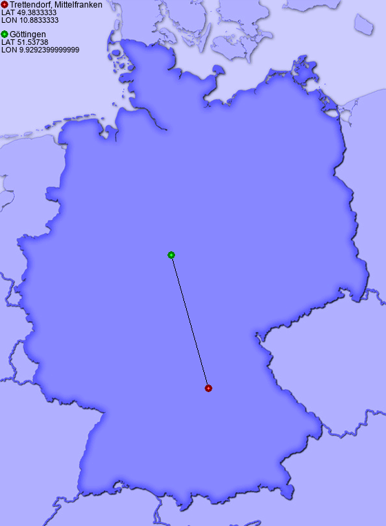 Distance from Trettendorf, Mittelfranken to Göttingen