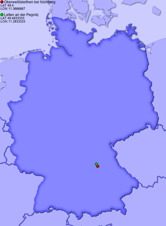 Distance from Oberwellitzleithen bei Nürnberg to Letten an der Pegnitz