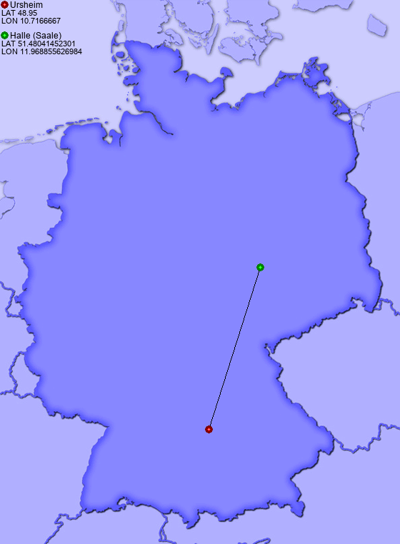 Distance from Ursheim to Halle (Saale)