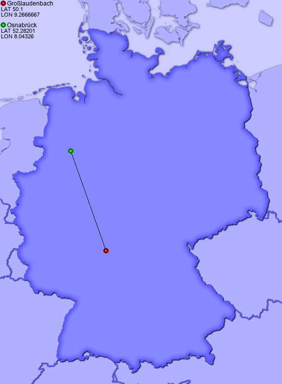 Distance from Großlaudenbach to Osnabrück